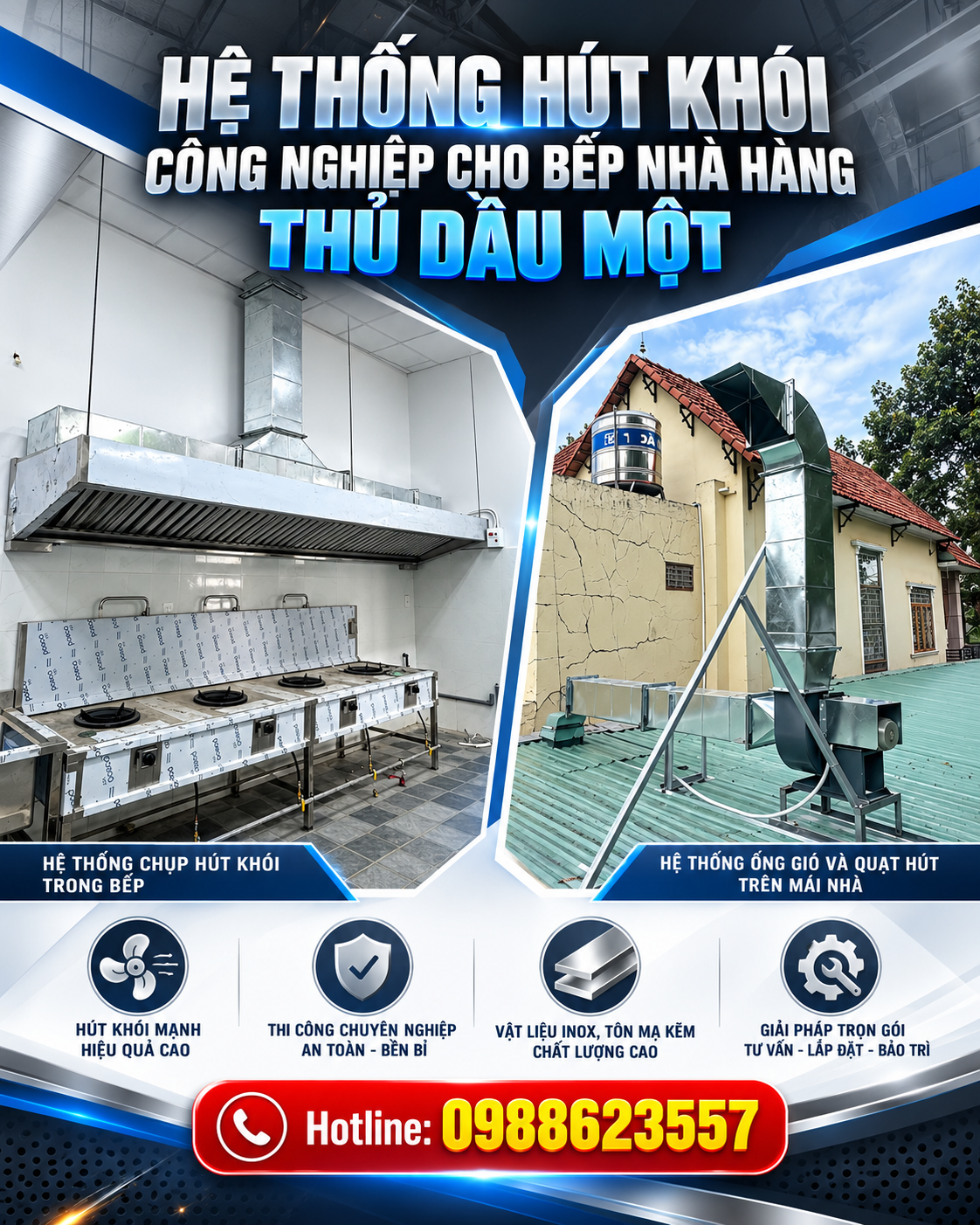 Hệ Thống Hút Khói Công Nghiệp Bếp Nhà Hàng Thủ Dầu Một